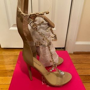 Charlotte dress sandals from Shoe Dazzle, nude, size 9, never worn.